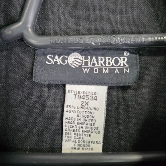 Womens Sag Harbor Black Shirt Linen Blend Button Up Short Sleeve Size 2X - Picture 3 of 7